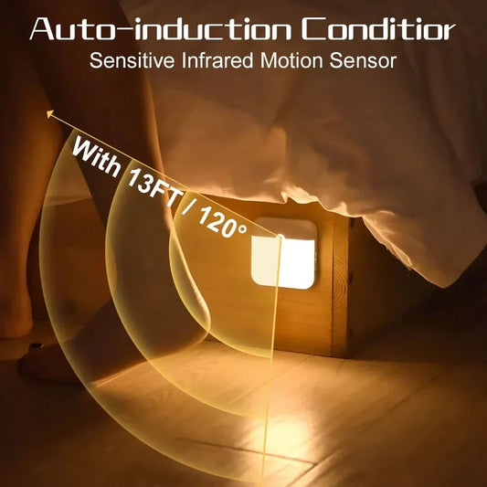 USB Rechargeable Motion Sensor Night Light – Warm/Cool LED with Magnetic Mount for Bedroom Hallway Closet Stairs