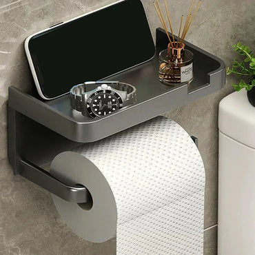 Wall-Mounted Toilet Paper Holder with Shelf — ABS Plastic Storage Rack for Bathroom & Kitchen, Phone and Towel Organizer