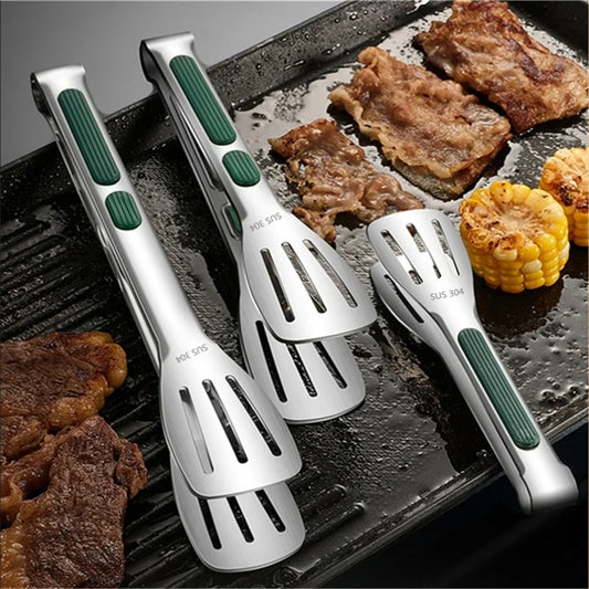 Non-Slip Stainless Steel Serving Tongs — 3 Lengths (6.9/9.3/11.2 in | 17.5/23.5/28.5 cm) for BBQ, Salad, Bread & Buffet