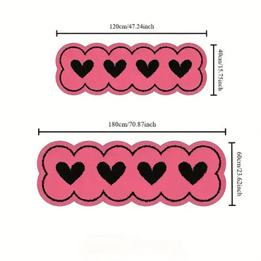 VIKAMA Pink Heart-Shaped Long Strip Floor Mat, Soft And Non-Slip Bedroom Bedside Carpet, Porch Path Carpet For Home Decoration