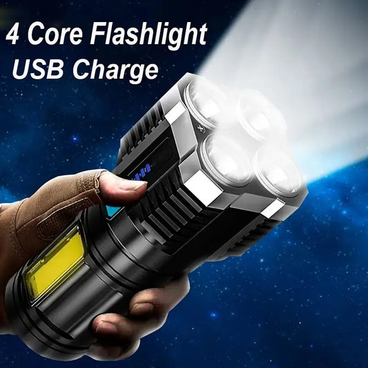 Rechargeable 1000 Lumen LED Flashlight with COB Side Light — 4 Modes