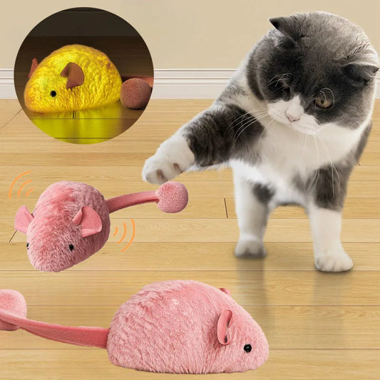Interactive Plush Cat Mouse Toy, Auto-Moving Luminous Squeaker for Indoor Kitten Play