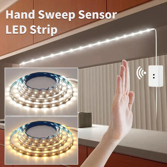 Hand Sweep Motion Sensor LED Strip Lights - USB Powered Dimmable Tape, 1m/2m/3m/5m/10m (3.3–32.8 ft) for Kitchen, Closet, Stairs