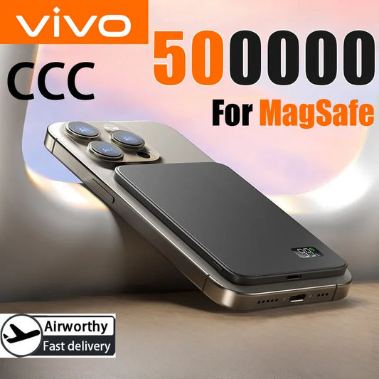 50000mAh Ultra-Thin Magnetic Power Bank – MagSafe Wireless Fast Charging, 120W Portable Charger with LED Display