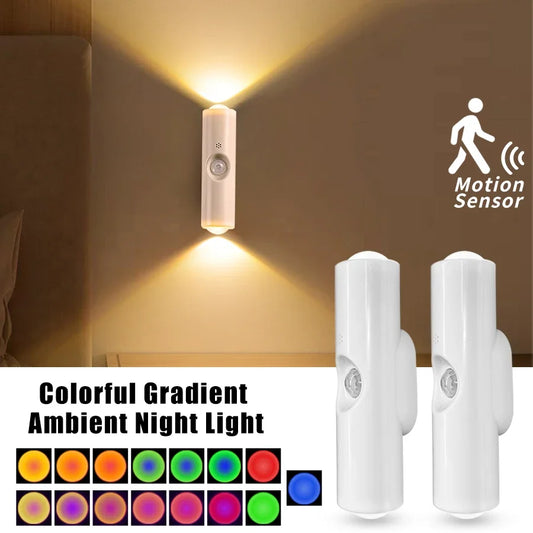 LED Motion Sensor RGB Night Light Rechargeable USB-C Magnetic Wall Lamp Color-Changing Sunset Mood Light for Bedroom & Living Room