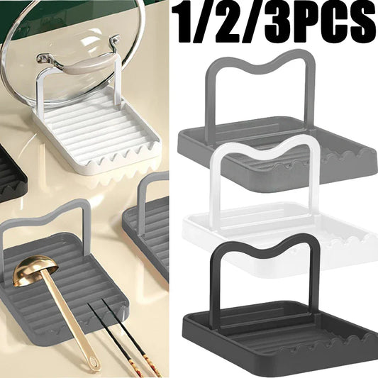 1-3 Pack Foldable Spatula & Pot Lid Holder - Multifunctional Upright Kitchen Draining Rack Wave Anti-Slip Organizer
