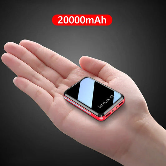 20000mAh Portable Power Bank with LED Mirror Screen, Built-In Cables & Dual USB — External Charger for Smartphones