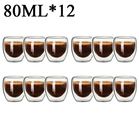 Double Wall High Borosilicate Glass Mugs - Insulated Heat-Resistant Coffee & Tea Cups (2-18 pcs Set)