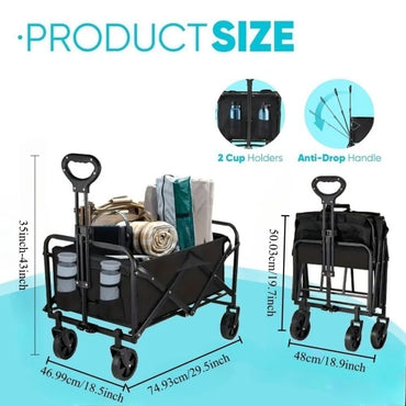 Collapsible Wagon Cart with All-Terrain Wheels — Heavy-Duty Foldable Beach, Shopping & Camping Utility Cart