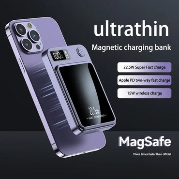 30,000mAh Magnetic Power Bank 22.5W Fast Wireless Portable Charger, Ultra-Thin PD 15W Dual USB LED Display