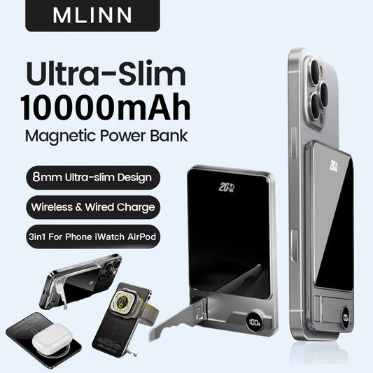 10000mAh Ultra-Slim Magnetic Power Bank 20W Fast Wireless Charger — MagSafe-Compatible for Smartphones & Smartwatches