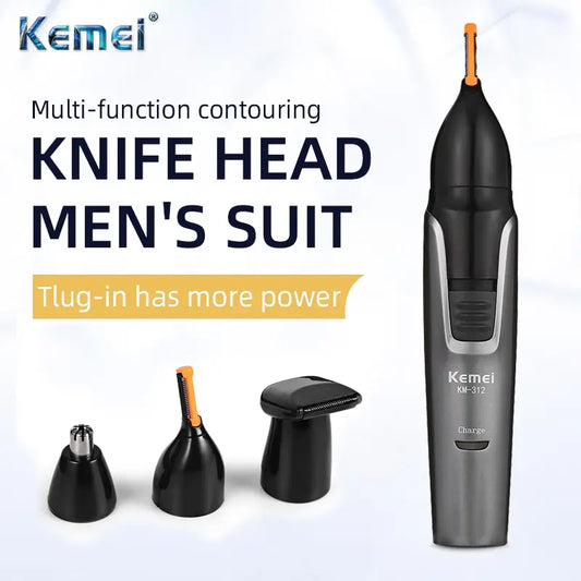 3-in-1 Rechargeable Nose & Ear Trimmer with Beard Trimmer, Micro Shaver and Eyebrow Groomer — Personal Grooming Kit