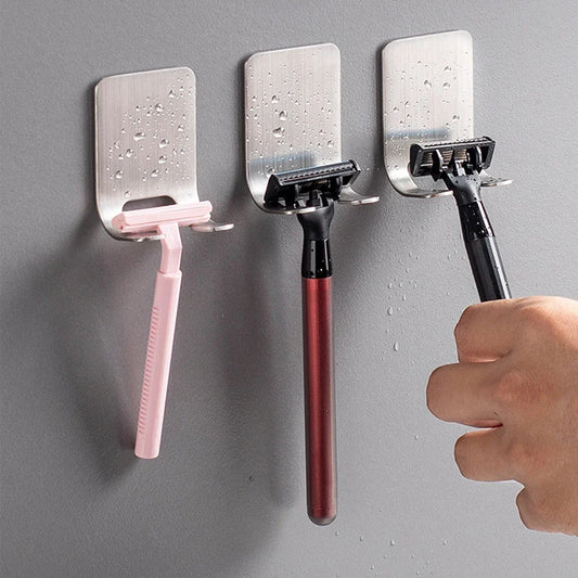 2-Pack 304 Stainless Steel Razor Holder Adhesive Wall-Mount Shaving Stand Bathroom Hook Organizer