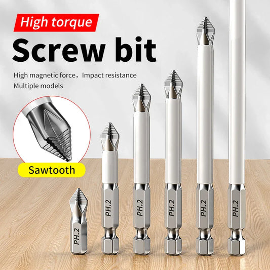 6-Piece Magnetic Phillips Screwdriver Bit Set — S2 Alloy 1/4 in (6.35 mm) Hex Shank for Electric Screwdrivers & Drills