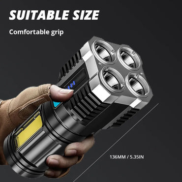 Rechargeable 1000 Lumen LED Flashlight with COB Side Light — 4 Modes