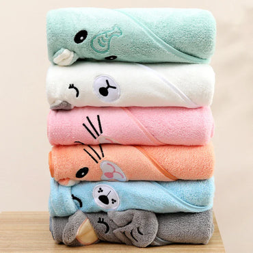 Toddler and Baby Hooded Towel Super Soft Coral Velvet Bathrobe Swaddle Wrap for Newborns and Kids