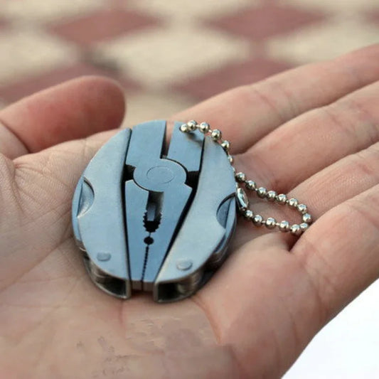 Compact Steel Multi-Tool Folding Pliers with Knife & Screwdriver, Keychain Camping Survival Tool