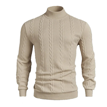 Men's High Collar Knit Sweater - Slim Fit Vintage Twist Turtleneck Pullover, Warm Winter Knitwear