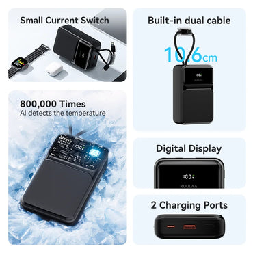 30000mAh 22.5W Portable Power Bank with Built-in Cables — Fast Charger USB-C & USB-A, 4-Device Portable Charger