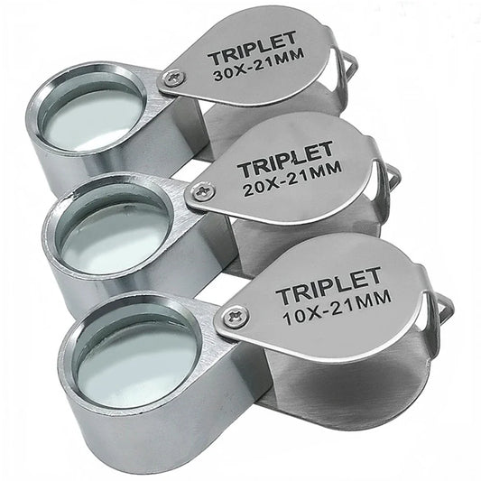 10x 20x 30x Pocket Folding Jewelry Loupe Magnifier Mini Triplet Glass Lens for Jewelry, Coins & Stamps