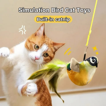 Interactive Feather Bird Cat Toy — Wall-Hanging Sounding Cat Teaser with Catnip