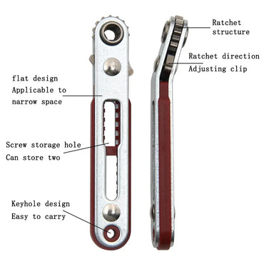 Bidirectional Ratchet Elbow Screwdriver 4.06 in (103 mm), Compact Multipurpose Handle for Flathead Phillips and Slotted Bits