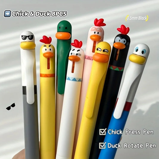 4-Pack Cute Chicken Rotating Ballpoint Pens 0.5mm Black Ink Novelty Press-Top Smooth Writing
