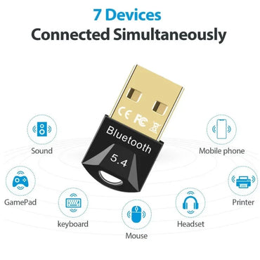 USB Bluetooth Adapter Dongle for PC - Bluetooth 5.4/5.3/5.1/5.0 Wireless USB Receiver for Speakers, Mouse, Keyboard, Audio