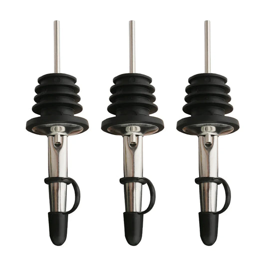 3-Pack Stainless Steel Bottle Pourer Spouts with Stoppers - Wine & Olive Oil Dispenser