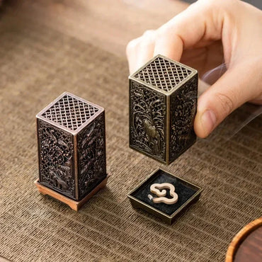 Square Vertical Incense Burner Small Xiangyun Alloy Incense Holder for Indoor Aromatherapy Home Décor