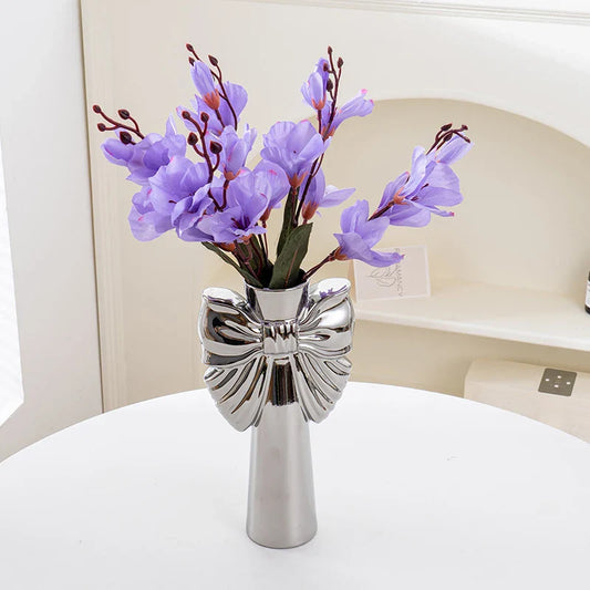 28cm Modern-Minimalist Bow Ceramic Vase, Perfect Office Living room decoration, Ideal Hydroponic Plants & Home Decor