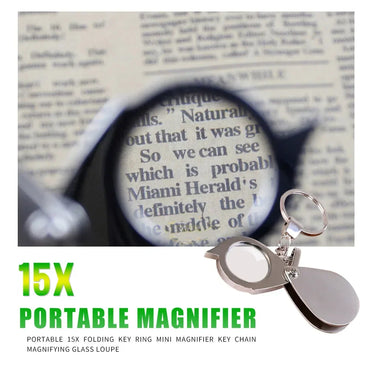 Folding Keychain Magnifier 10X & 15X Pocket Loupe for Jewelry, Coins, Stamps