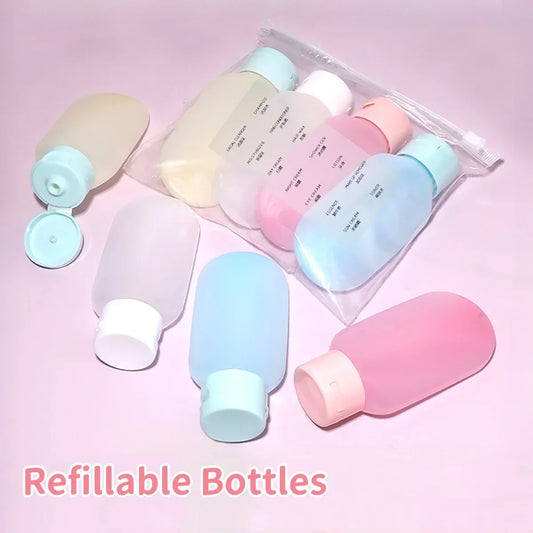 Refillable Silicone Travel Bottle Set - 30ml (1oz) & 60ml (2oz) Soft Squeeze Shampoo Lotion Containers Portable Travel Kit