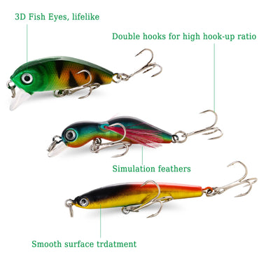 4-Pack Wobbler Fishing Lures – Hard Baits with Anti-Corrosion Treble Hooks for Bass & Carp (Saltwater & Freshwater)