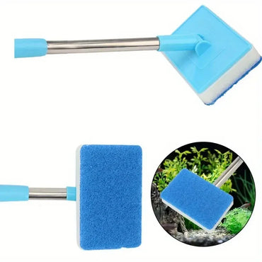 Telescopic Aquarium Algae Scrubber 180° Adjustable Double-Sided Sponge Brush for Fish Tanks & Glass, 21.7–37.4 in (55–95 cm)