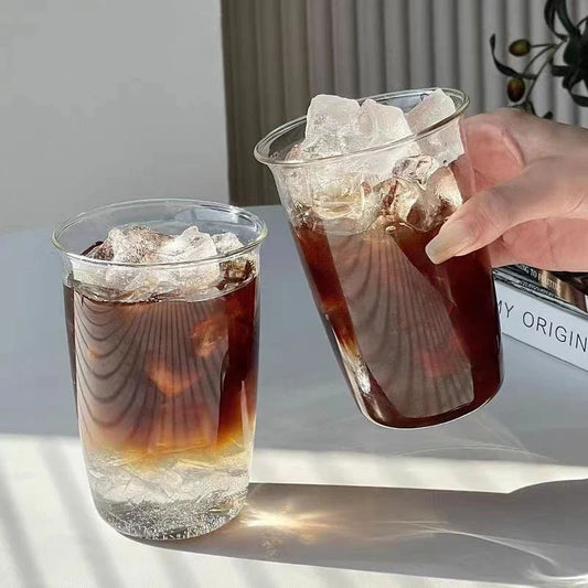 Aesthetic Borosilicate Glass Coffee Cups – Heat-Resistant Iced Coffee & Tea Glasses, 350ml (12oz) & 465ml (16oz)