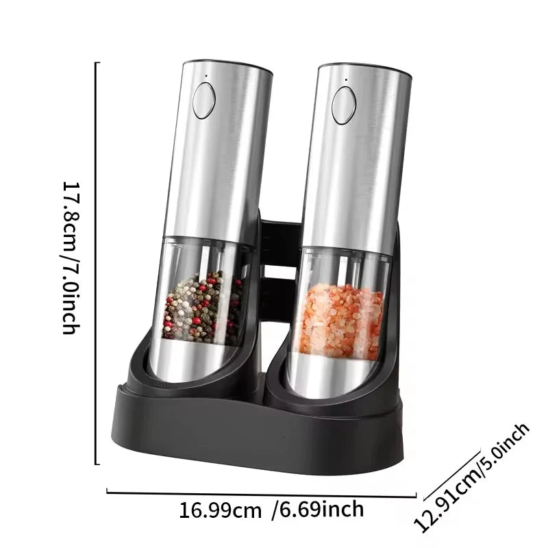 Electric Salt & Pepper Grinder Set 2-Pack — USB Rechargeable 190ml (6.4 fl oz) Ceramic Spice Mills, Adjustable Coarseness