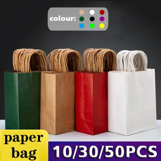 10/30/50PCS Holiday Gift Bags with Handle – Colored Paper Shopping Bags for Christmas, Valentine’s Day, Wedding & Party Favors