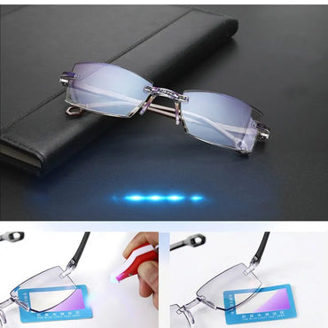 2-Pack Rimless Unisex Bifocal Reading Glasses, Anti-Blue Light Eyewear +1.50 & +2.00