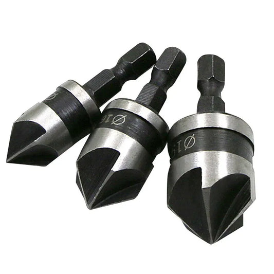 3-Piece 90° Five-Blade Countersink Bit Set - Hex Shank 12/16/19mm (1/4 in / 6.35mm) for Wood