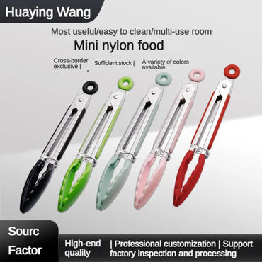 Heat-Resistant Nylon & 430 Stainless Steel Food Clip 7-Inch (18 cm) 1-Pack BBQ Bread Tongs
