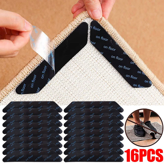8/16-Pack Non-Slip Carpet Gripper Pads Reusable Washable Anti-Curl Rug Tape Corner Fixers