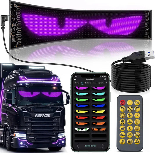 Bluetooth APP LED Scrolling Sign for Car & Truck Windshield — Flexible RGB Matrix Devil Eyes Display