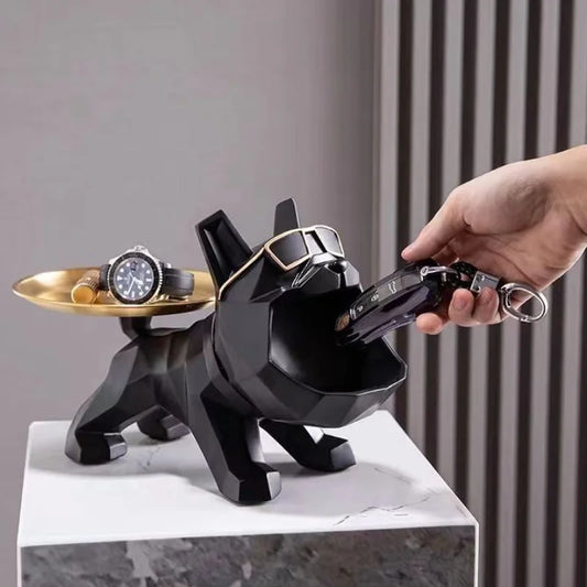 Resin Cool Bulldog Crafts bully Dog Butler With Tray For Key Holder Storage Jewelries Animal Room Home Decor Statue Sculptu
