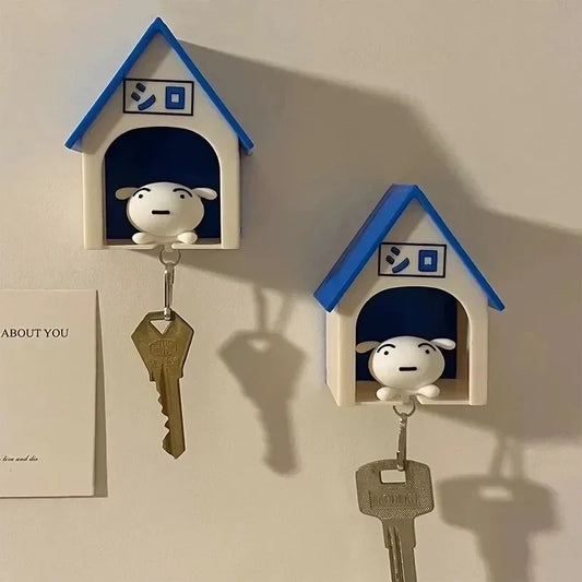 Crayon Shin-chan Kawaii Dog Keychain with House Charm – Anime Cartoon Pendant Key Hanger Gift for Kids
