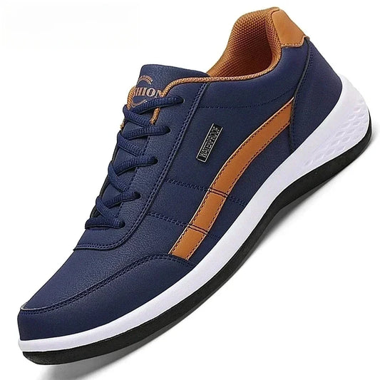 Men's Leather Lace-Up Vulcanized Sneakers, Casual Comfortable Ankle Trainers
