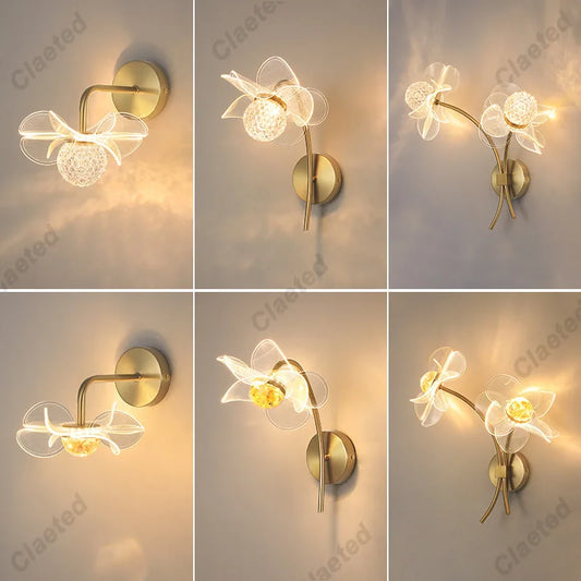 Flower Led Wall Lamps for Living Room Bedroom Bedside Sconce Light Modern Hallway Restaurant Background Decoration Lighting Deco