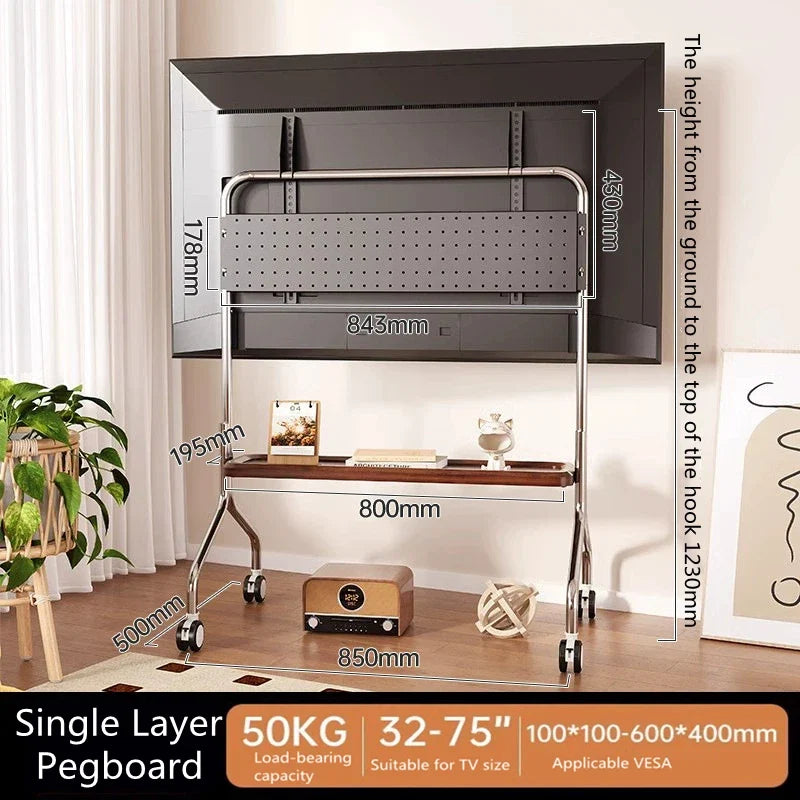 Stainless Steel Rolling Floor Mobile TV Stand for 32-75 Inch LCD LED Screen TVs TV Cart Holds up to 110Lbs Max VESA 600x400mm