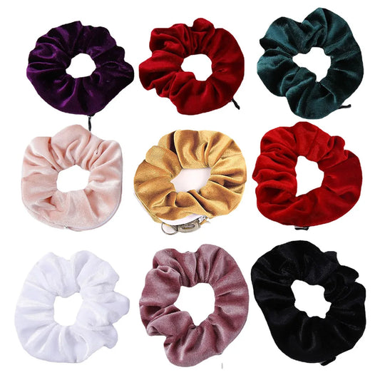 Hidden Pocket Scrunchie Hair Tie with Zipper - Secret Safe for Keys, Cash & Jewelry, Travel & Festival Accessory