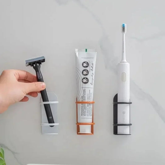 Wall-Mounted Toothbrush and Razor Holder Punch-Free Electric Toothbrush Organizer with Storage Shelf
